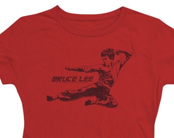 Bruce Lee Line Kick Juniors y Mujeres Camisetas Rojas