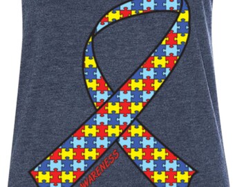 Autism Awareness Ribbon Ladies Tri Blend Racerback Tank Top 17975HD2-NL6733