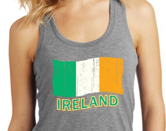 Ladies St Patrick's Day Distressed Ireland Flag Racerback Tank Top XIT-11516-DM138L