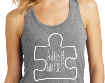 Autism Awareness White Puzzle Ladies Racerback Tank Top WPUZZLE-DM138L