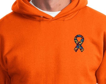 Autism Awareness Ribbon Pocket Print Adult Unisex Hoodie AUTRIB-PP-PC90H