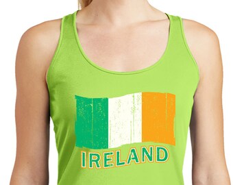 Ladies St Patrick's Day verdrietig Ierland vlag droge wicking Leather Tank Top XIT-11516-LST356