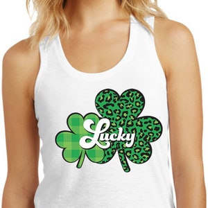 Lucky Green Shamrocks Ladies St Patrick&#39;s Day Racerback Tank Top 24956HD4-DM138L
