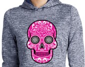 Ladies Pink Sugar Skull Moisture Wicking Hoodie 21524E2-LST225