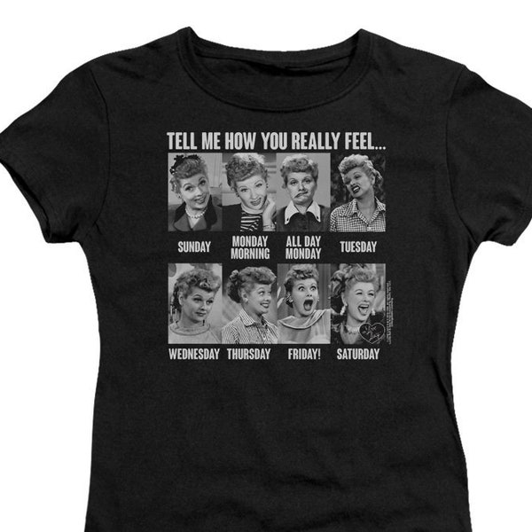 I Love Lucy Tell Me How You Really Feel Juniors and Women Black T-Shirts