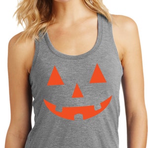 Ladies Halloween Orange Jack O Lantern Racerback Tank Top ORANGEJACK-DM138L