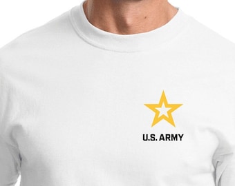 Camiseta com estampa de peito preto estrela do Exército dos EUA 25092ED-PP-PC61