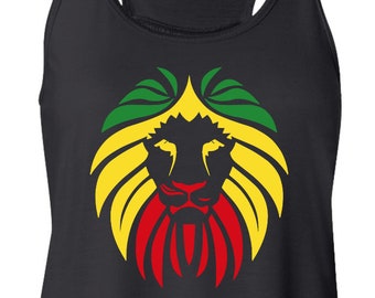 Rasta Lion Head Ladies Flowy Racerback Tank Top LIONHEAD-8800
