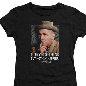 Three Stooges Curly Think Juniors and Women Black T-Shirts