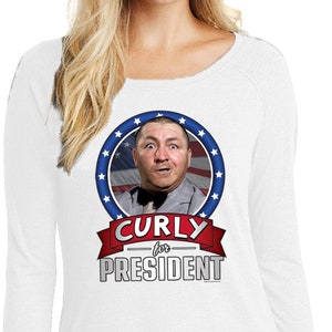 The Three Stooges Curly For President Ladies It Tri Blend Long Sleeve T-Shirt 26283HD2-DT132L