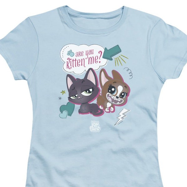 Littlest Pet Shop Are You Kitten Me Juniors and Women Light Blue T-Shirts