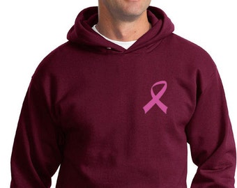 Bröstcancermedvetenhetshoodie med rosa band och ficktryck RIBBON-PC90H