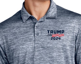 Donald Trump 2024 Chest Print Men's Electric Heather Polo Shirt 23661EL9-PP-ST590
