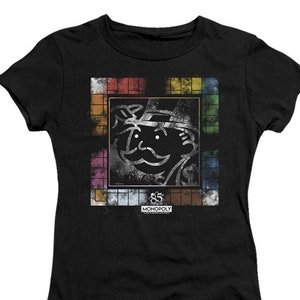 Monopoly 85th Anniversary Dusty Game Board Juniors and Women Black T-Shirts