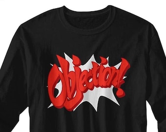 Ace Attorney Objection Adult Black Long Sleeve Shirt