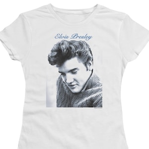 Elvis Presley Looking Down Juniors and Women White T-Shirts