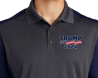Donald Trump 2024 Chest Print Men's Colorblock Micropique Sport-Wick Polo Shirt 23661EL9-PP-ST652
