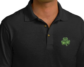 Men's St Patrick's Day Shamrock Patch Pocket Print Pique Polo Tee T-Shirt 695794-PP-KP150