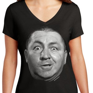 The Three Stooges Curly Face Ladies Black Tri-Blend V-Neck Shirt 26286ED1-DM1350L