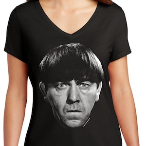 The Three Stooges Moe Face Ladies Black Tri-Blend V-Neck Shirt 26289ED1-DM1350L