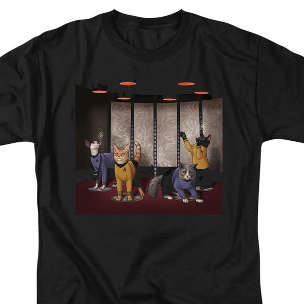 Star Trek Cat Beam Meow Up Black Shirts