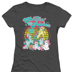 My Little Pony Chillin with my Ponies Juniors and Women Charcoal T-Shirts