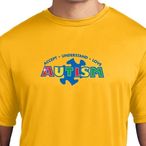 Accept Understand Love Men&#39;s Autism Awareness Moisture Wicking Tee T-Shirt-XIT-13562-ST350