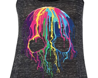Ladies Halloween Melting Skulls Flowy Racerback Tank Top 19423NBT2-8800