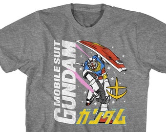 Gundam Mobile Suit Texto blanco Camisa gris jaspeado