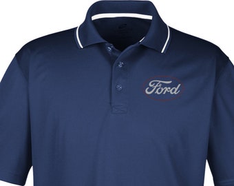 White Ford Logo Pocket Print Men's Cool & Dry Two Tone Polo Shirt 21281EV2-PP-8406