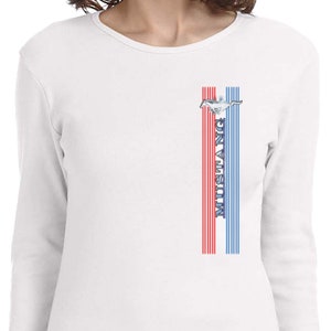 Ladies Ford Mustang Pony Tribar Logo Long Sleeve Tee T-Shirt 13732D1-TRI-5001
