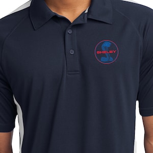 Shelby Blue and Red Pocket Print Men&#39;s Ford Micro-Mesh Colorblock Polo Shirt 18150EL9-PP-ST685