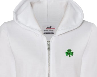 Shamrock Sequins Patch Pocket Print St Patrick&#39;s Day Full Zip Hoody 1113217-PP-71600FL