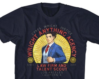 Ace Attorney Wright Anything Agency Navy Shirts