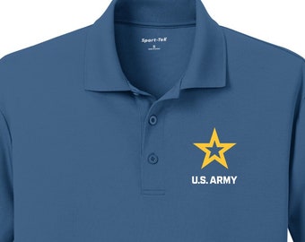 Camiseta tipo polo con textura para hombre con estampado de estrella blanca del ejército de EE. UU. 25093ED-PP-ST640