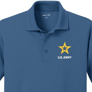 U.S. Army Star White Chest Print Men&#39;s Textured Polo Tee T-Shirt 25093ED-PP-ST640
