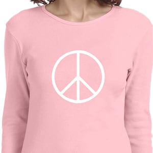 Ladies Peace Shirt Basic White Peace Long Sleeve Tee T-Shirt BASICWHITE-5001