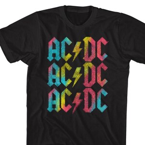 AC/DC Neon Rainbow Repeat Logo Black Shirts