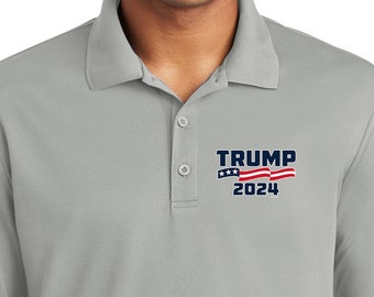 Donald Trump 2024 Chest Print Men's Racer Mesh Long Sleeve Polo Shirt 23661EL9-PP-ST640LS