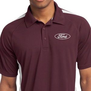 White Ford Oval Crest Chest Print Men&#39;s Micro-Mesh Colorblock Polo Shirt 23038EL9-PP-ST685