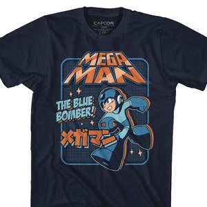 Mega Man Blue and Orange Logo Navy Shirts