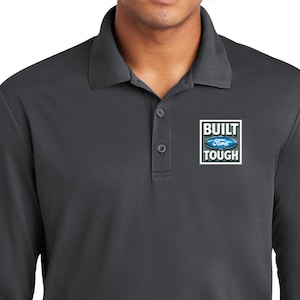 Built Ford Tough Pocket Print Men&#39;s Ford Racer Mesh Long Sleeve Polo Shirt 10828HD2-PP-ST640LS