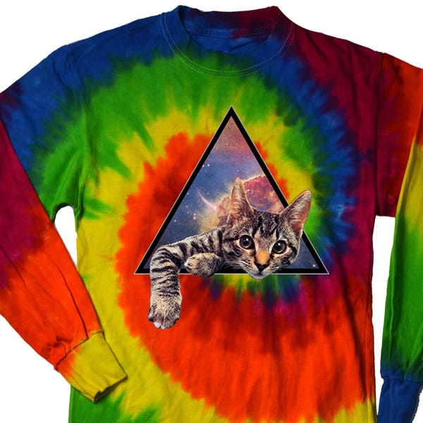 Galaktische Katze Langarm Tie Farbstoff T-Shirt 21551HD2-2000