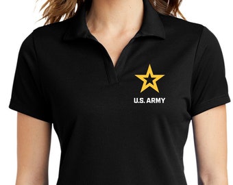 Ladies US Army White Star Chest Print Textured Polo T-Shirt 25093ED-PP-LST640