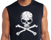 Men 39 s White Distressed Skull Sleeveless Moisture Wicking Tee T-Shirt WS-11656-ST352