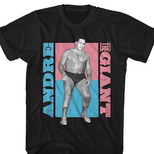 Andre The Giant Blue and Pink Logo Black Shirts