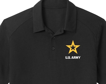 US Army Star White Chest Print Men's Tri-Blend Wicking Polo Shirt 25093ED-PP-ST405