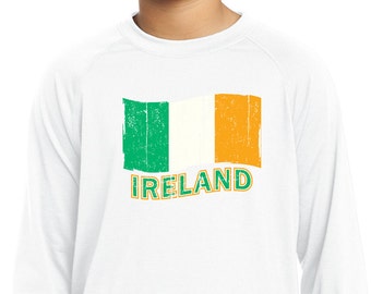 Kid's St Patrick's Day Distressed Ireland Flag Youth Moisture Wicking Long Sleeve Shirt XIT-11516-YST700LS