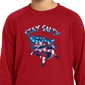 Kid&#39;s Stay Salty Shark Moisture Wicking Long Sleeve Shirt 23683HD2-YST700LS