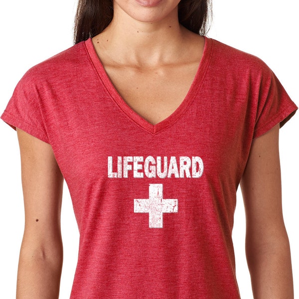 Distressed Lifeguard Ladies Tri-Blend V-Neck Tee T-Shirt DLIFEGUARD-6750VL